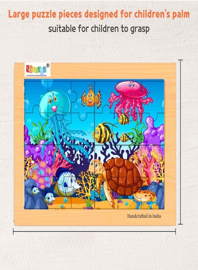 SHANAYA 36 Pieces Wooden Jigsaw Puzzle Kids Cartoon Animal Vehicle Puzzles Games Baby Early Learning Educational Toys for Children 2 Sided Puzzle (Children Scuba Diving + Sea World Ocean Animals) - Image 4