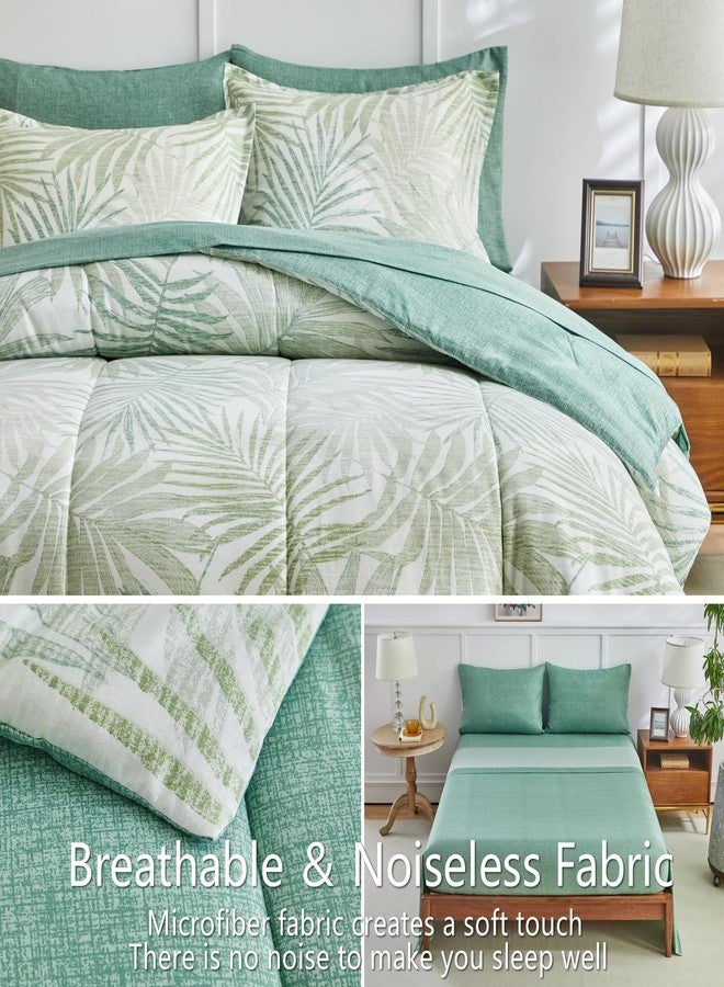 AIKASY Blue Green Queen Comforter Set with Sheets,Bed in a Bag 7-Pieces,Palm Tree Totem Printing Design,Ultra Soft Down Alternative All Season Bedding Set(Queen, Blue Green) - Image 5