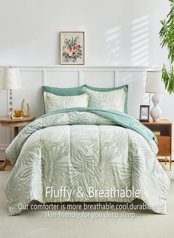 AIKASY Blue Green Queen Comforter Set with Sheets,Bed in a Bag 7-Pieces,Palm Tree Totem Printing Design,Ultra Soft Down Alternative All Season Bedding Set(Queen, Blue Green) - Image 4