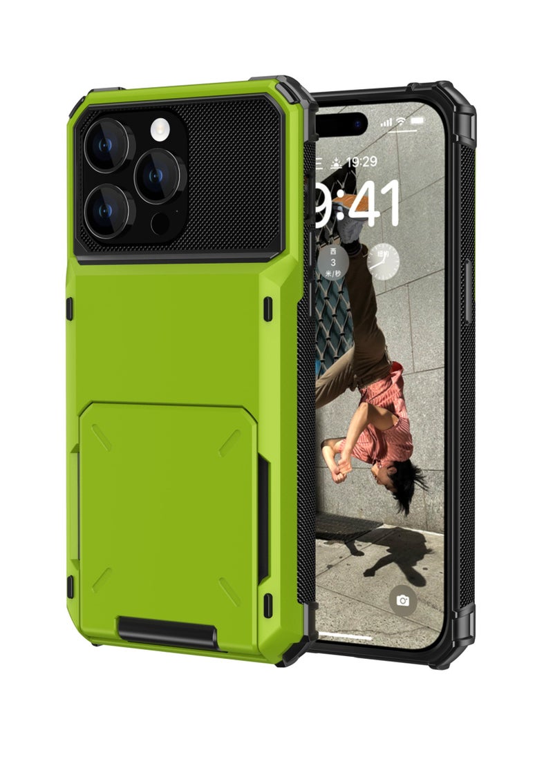GULFLINK Full Protection Shockproof Case Casing Card Holder Case Dual Layer Hard Case For iPhone 15 Pro Green  - Image 1