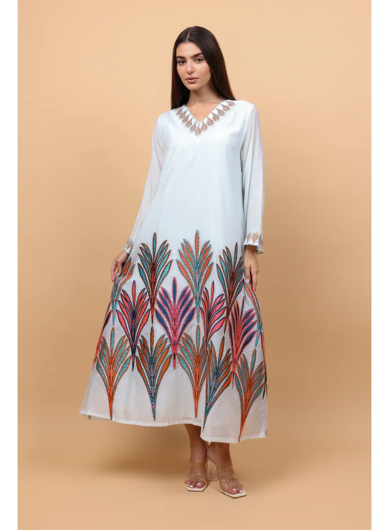 IKKXA  Colorful Patterns Crystal Details Jalabiya  | Best Price UAE