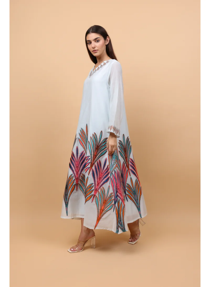 IKKXA  Colorful Patterns Crystal Details Jalabiya  | Best Price UAE