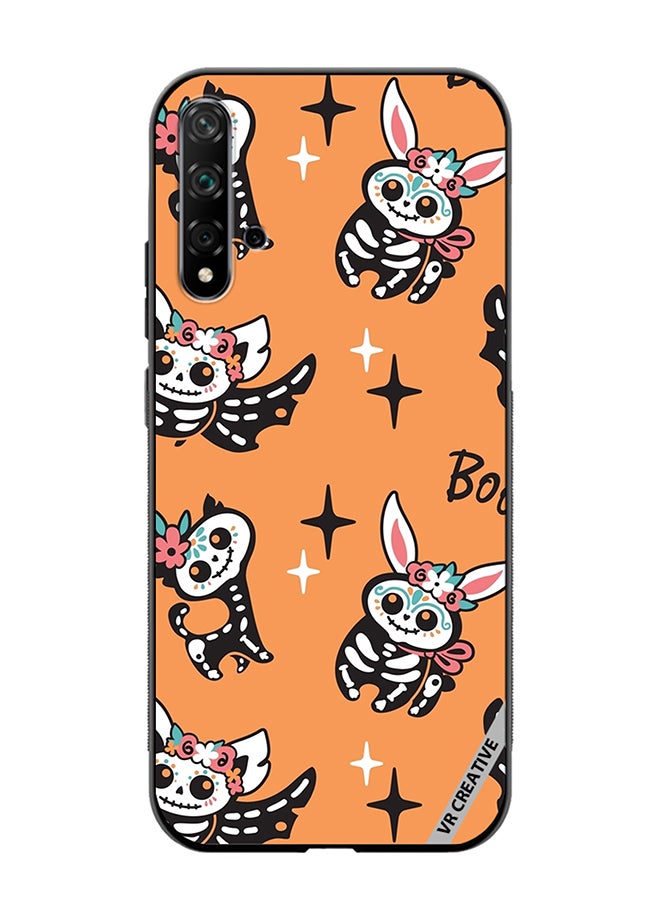 VR CREATIVE غطاء حماية لهاتف هواوي نوفا 5T بتصميم هياكل حيوانات لطيفة على خلفية برتقالية متعددة الألوان - Image 1