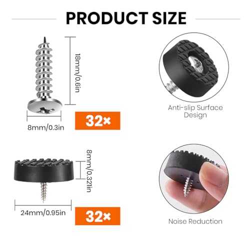 Serplex® 32Pcs Table Feet Pads, Screw-in Floor Protectors Wooden Furniture Feet Pads, Wear-Resistant PVC, 2.4cm Dia, Anti-Slip Feet Risers for Table, Chair, Stool, Desk - Image 2