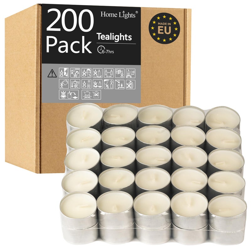 Unscented White Tealight Candles 200 Packs 6 to 7 Hour Burn Time Smokeless Tea Light Candles Mini Votive Paraffin Candles with Cotton Wicks for Shabbat Weddings Christmas Home Decor
