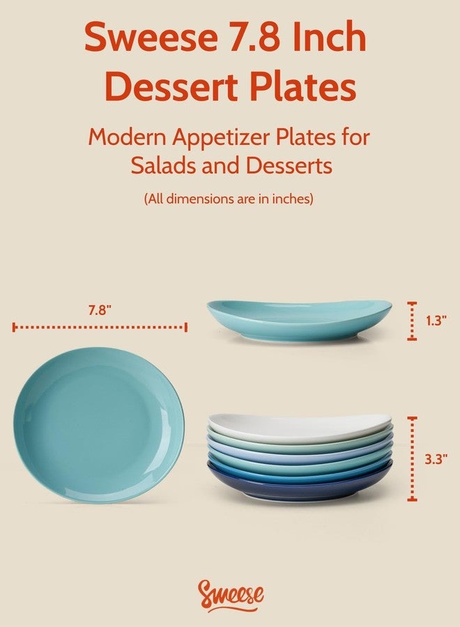 Sweese Porcelain Dessert Plates - 7.8 Inch Salad Plates, Small Appetizer Plates Set of 6 - Dishwasher, Microwave, Oven Safe - Azure Dreamscape Color - Image 2