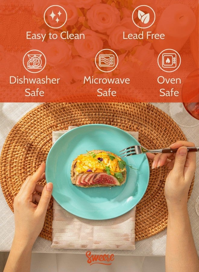 Sweese Porcelain Dessert Plates - 7.8 Inch Salad Plates, Small Appetizer Plates Set of 6 - Dishwasher, Microwave, Oven Safe - Azure Dreamscape Color - Image 3