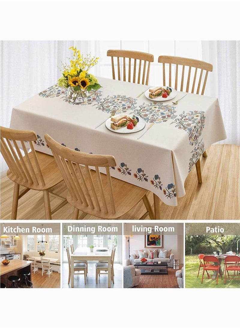 Captaintech Waterproof Vinyl Tablecloths, SYOSI Heavy Duty Oil Proof Spill Proof Plastic Table Cloth, Wipe Clean PVC Table Cover for Summer Indoor and Outdoor Decorations (Embroidery Flower, 54In×54In, Square)  - Image 2