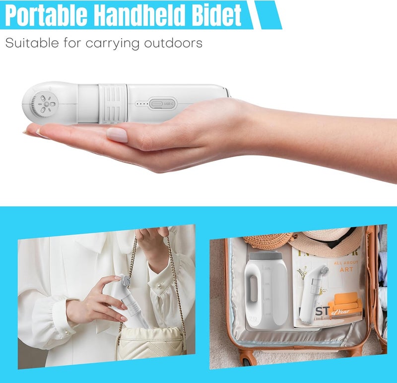 Teabelle Portable High Pressure Electric Bidet with 2.5L Water Bottle, USB-C Rechargeable Travel Bidet, Waterproof Handheld Sprayer for Personal Hygiene & Baby Care - Image 3