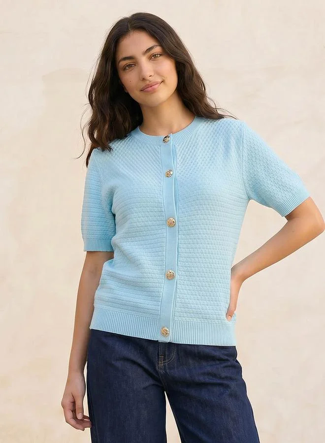 Splash FAV Textured Crew Neck Cardigan