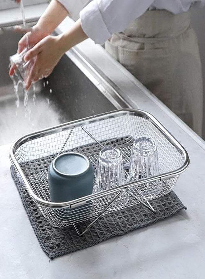 DHULKI Over The Sink Colander Strainer Stainless Steel Kitchen Sink Drain Basket Storage Dish Rack Adjustable,Durable, Rubber Grip Handle, Fine Mesh Strainer Expandable Rinse Fruits, Vegetables - Image 3