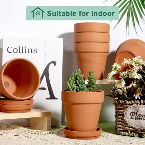 vensovo 4 Inch Terracotta Plant Pots with Saucer - 6 Pack Clay Flower Pots with Drainage, Great for Plants, Crafts, Wedding Favor - Image 3