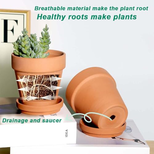 vensovo 4 Inch Terracotta Plant Pots with Saucer - 6 Pack Clay Flower Pots with Drainage, Great for Plants, Crafts, Wedding Favor - Image 2