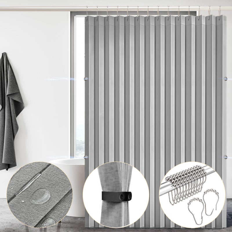 South To East South to East Waterproof Shower Curtain, NO Liner Needed, Heavy Duty Folding Linen Shower Curtain, 72x80 Magnetic Fabric Shower Curtain Sets for Bathroom, Stainless Steel Hooks, Grey  - Image 1