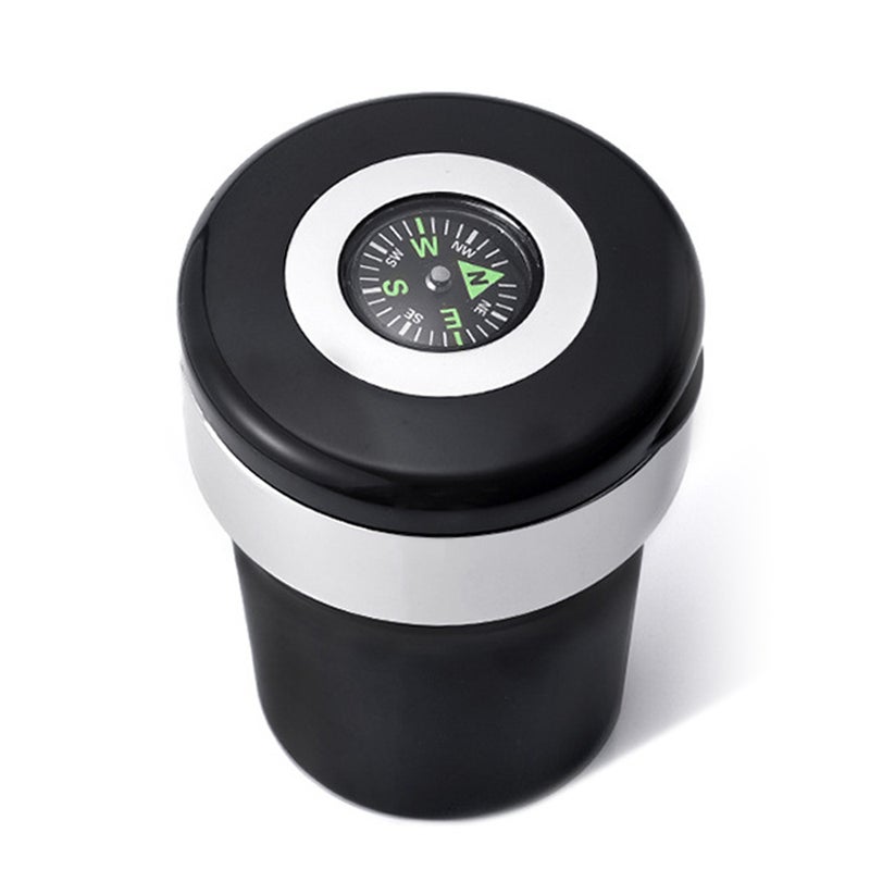 Car Smokeless Ashtray with Lid Small Garbege Can with Blue LED Light Compass for Most Car Cup Holder - Image 1