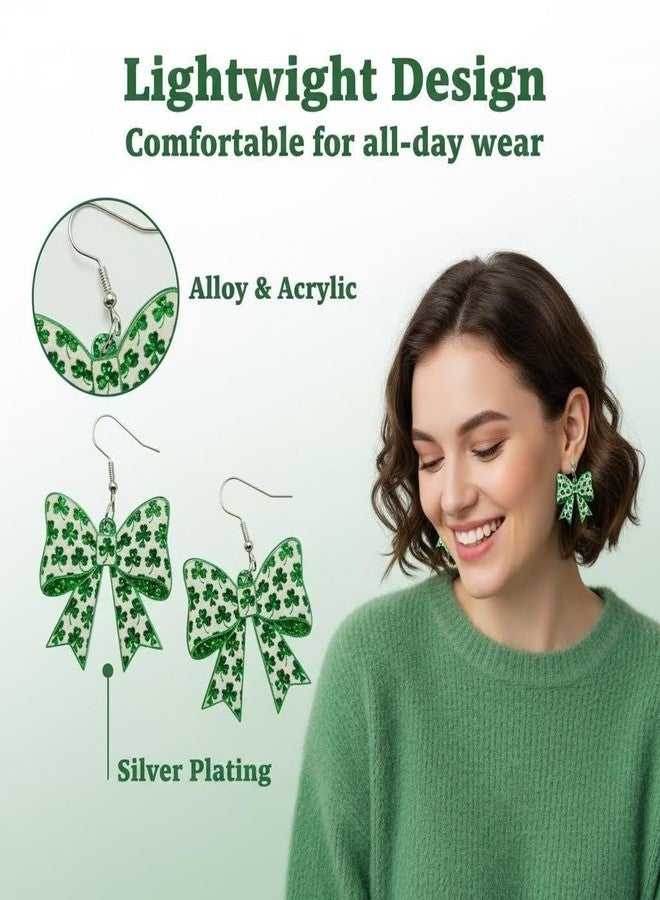 WanBigVa St Patrick’s Day Earrings for Women, Green Bow Shamrock Earrings, Irish Lucky Clover Dangle Earrings, St Patrick’s Day Jewelry Gifts for Women - Image 2