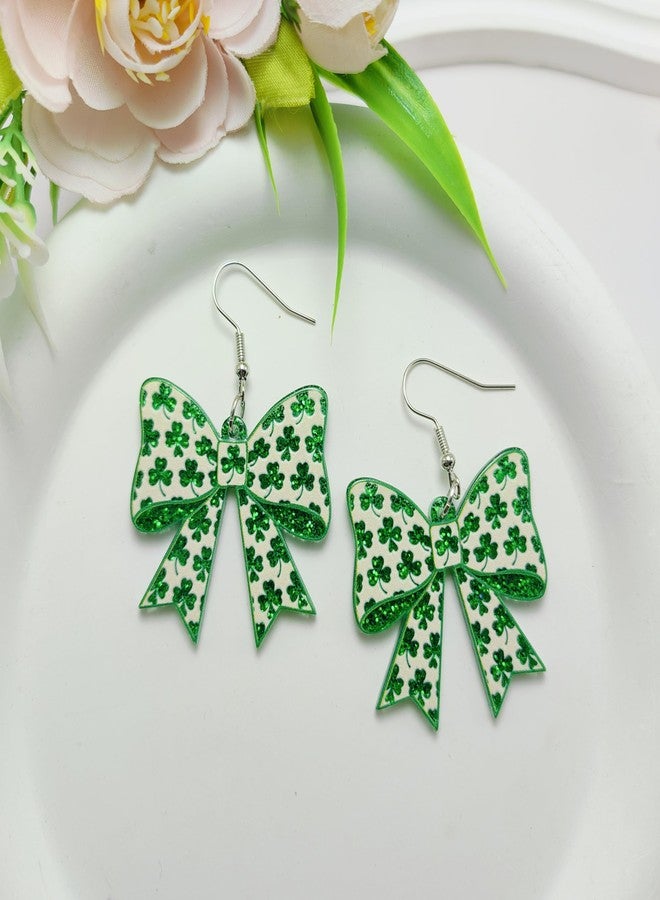 WanBigVa St Patrick’s Day Earrings for Women, Green Bow Shamrock Earrings, Irish Lucky Clover Dangle Earrings, St Patrick’s Day Jewelry Gifts for Women - Image 3