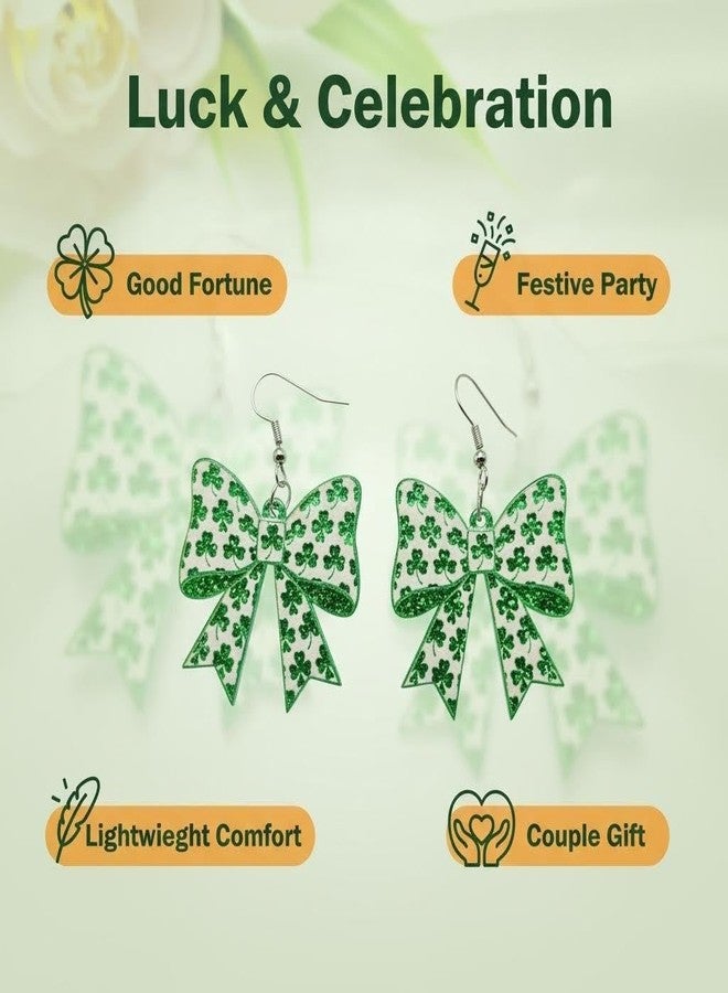 WanBigVa St Patrick’s Day Earrings for Women, Green Bow Shamrock Earrings, Irish Lucky Clover Dangle Earrings, St Patrick’s Day Jewelry Gifts for Women - Image 4