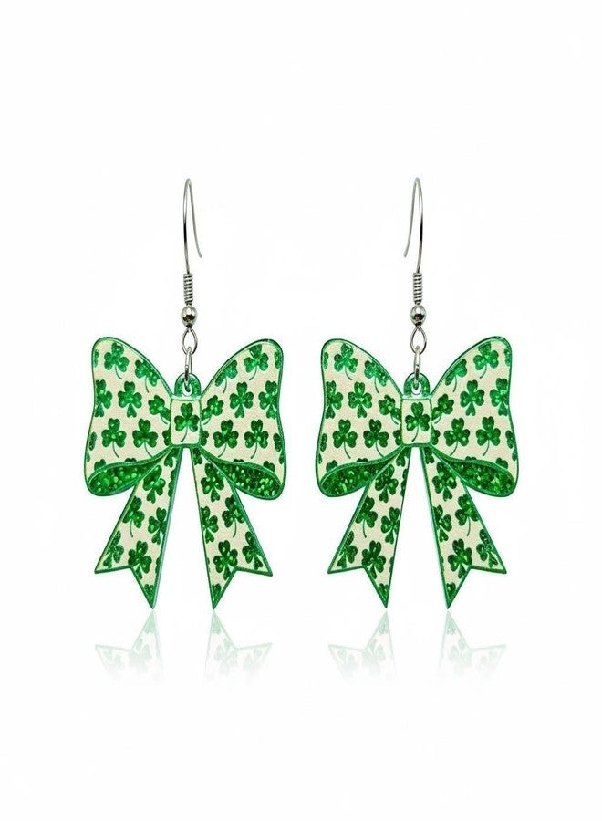 WanBigVa St Patrick’s Day Earrings for Women, Green Bow Shamrock Earrings, Irish Lucky Clover Dangle Earrings, St Patrick’s Day Jewelry Gifts for Women - Image 1