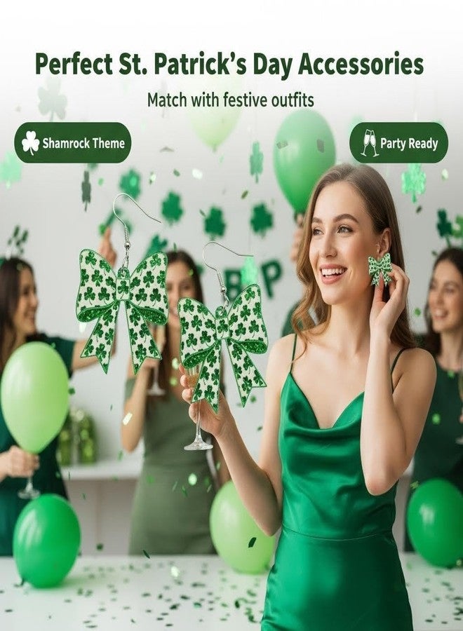WanBigVa St Patrick’s Day Earrings for Women, Green Bow Shamrock Earrings, Irish Lucky Clover Dangle Earrings, St Patrick’s Day Jewelry Gifts for Women - Image 5