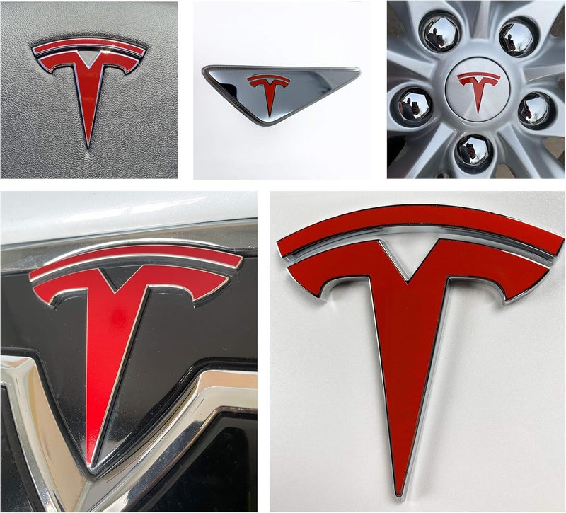 Custom Cut Graphics Logo Decal Wrap for Tesla Model S, Nosecone, 14-pc Set (Gloss Red) - Image 1