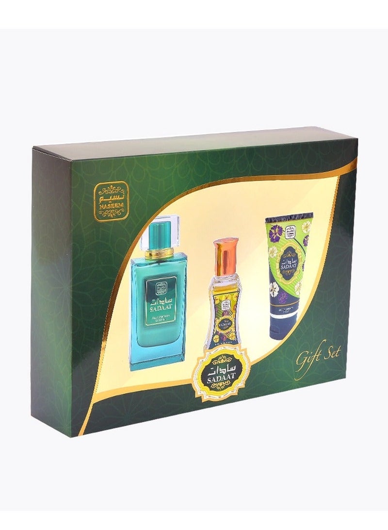 Naseem Sadaat Exclusive Gift Set 3pcs -(Eau De Parfum, Roll-On Perfume Oil & Body Cream) - Image 1