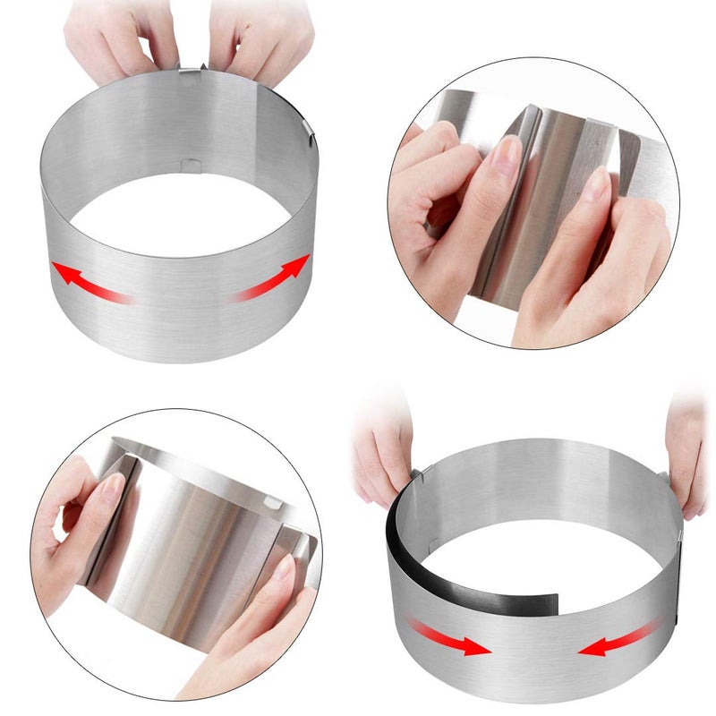 Meichu Adjustable Cake Ring 2 Pack, 6 to 12 Inch Stainless Steel Mousse Cake Mold Ring with scaling for Kitchen DIY Pastry, Square and Round - Image 3