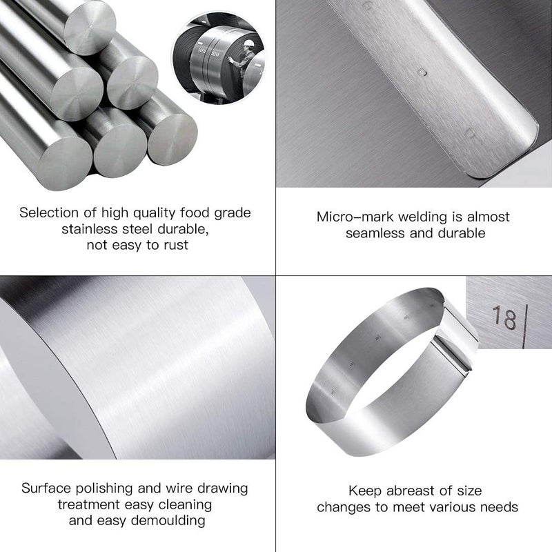 Meichu Adjustable Cake Ring 2 Pack, 6 to 12 Inch Stainless Steel Mousse Cake Mold Ring with scaling for Kitchen DIY Pastry, Square and Round - Image 4