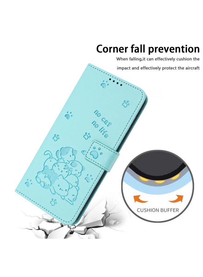 S-TOP Case For iPhone 16 Pro Embossed Kitten Phone Leather Case with Lanyard - Image 4