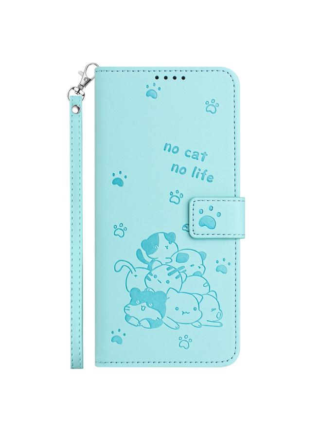 S-TOP Case For iPhone 16 Pro Embossed Kitten Phone Leather Case with Lanyard - Image 2
