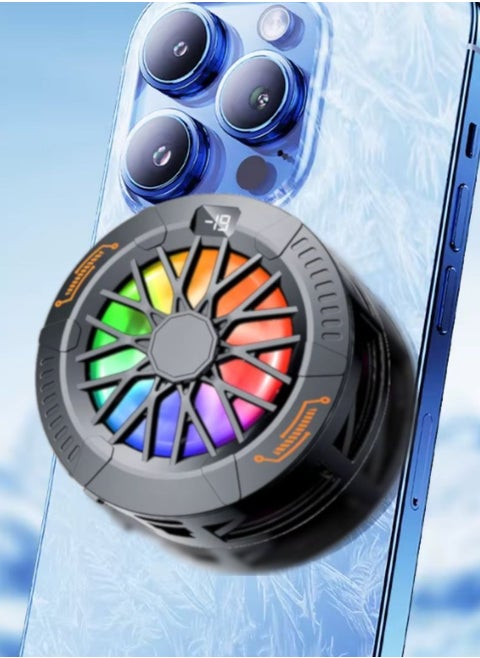 DY29 Magnetic Phone Cooler | RGB Light, Digital Temperature Display, Semiconductor Quiet Radiator | Gaming & Streaming Fan, USB-C Powered for iPhone & Android – Black
