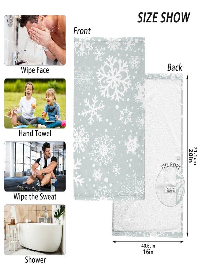 OTVEE Hand Towels 2 Pcs Gray Christmas Snowflakes Cotton Towel 16x28 Inch Decor Fingertip Towels for Bathroom - Image 3