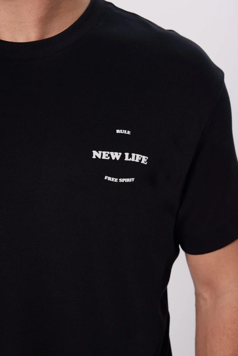 تودورس Men's Relax Fit Comfortable Cut 100% Organic Cotton Soft Texture Black Crew Neck T-Shirt