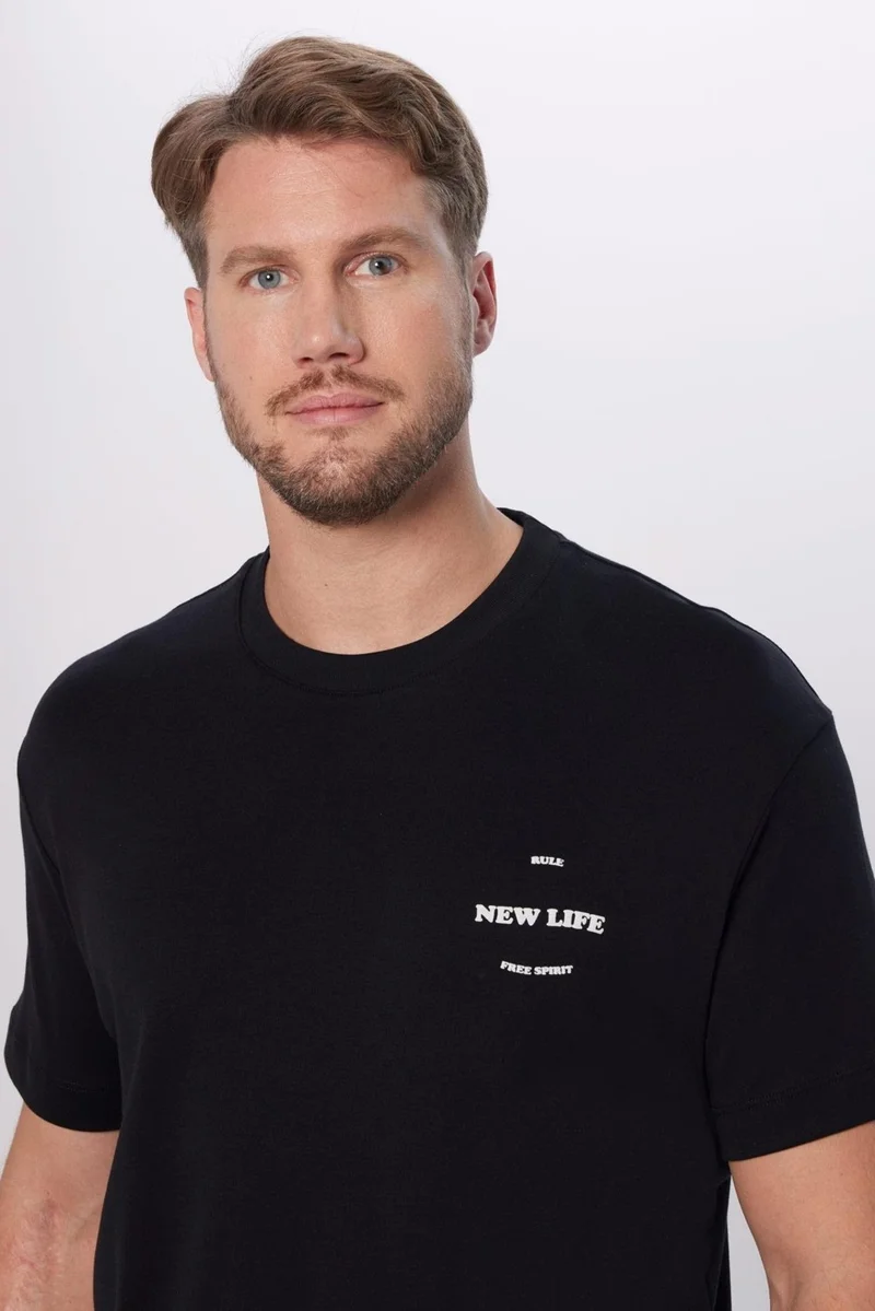 تودورس Men's Relax Fit Comfortable Cut 100% Organic Cotton Soft Texture Black Crew Neck T-Shirt