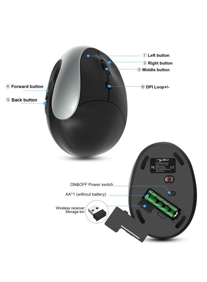 Captaintech 2.4G Wireless Vertical Mouse Ergonomic Mice 3-gear Adjustable DPI Compatible with PC HP, Lenovo, MacBook,ASUS Dell - Image 5