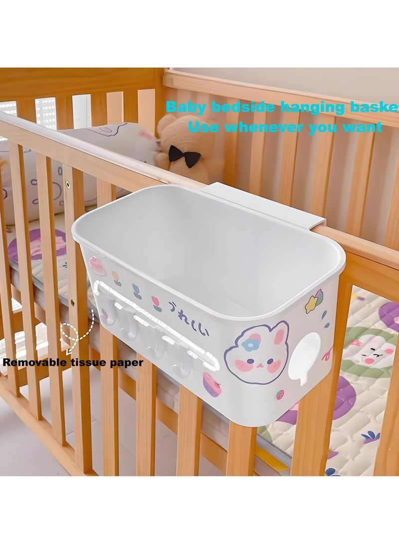 Bedside hanging basket baby bedside diaper storage box crib hanging basket - gray and white with stickers  - Image 4