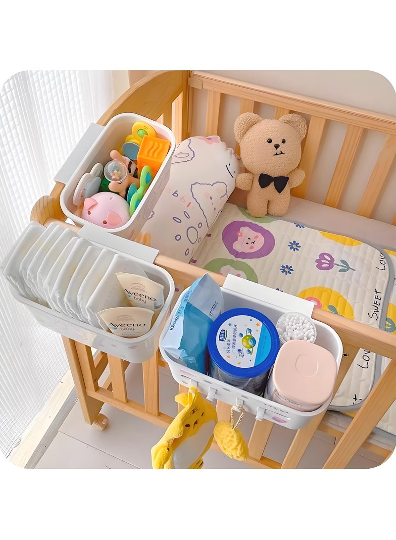 Bedside hanging basket baby bedside diaper storage box crib hanging basket - gray and white with stickers  - Image 1