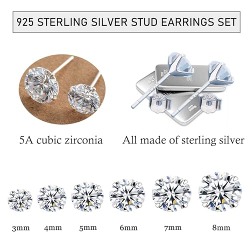 SILBERTALE 3 Pairs 925 Sterling Silver Cubic Zirconia Stud Earrings 3mm-5mm-7mm Set Men Women - Image 2