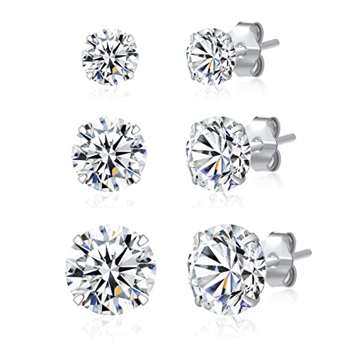 SILBERTALE 3 Pairs 925 Sterling Silver Cubic Zirconia Stud Earrings 3mm-5mm-7mm Set Men Women - Image 1