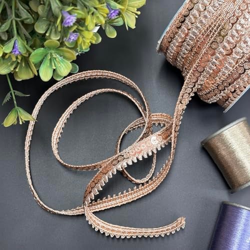 EmbroideryMaterial Zari with Shiny Sequence Sitara Gota Patti Lace for Saree Border, Blouse, Dupatta Border, Lehenga, Kurti etc (18 Meters, Rose Gold, 15mm Wide) - Image 5
