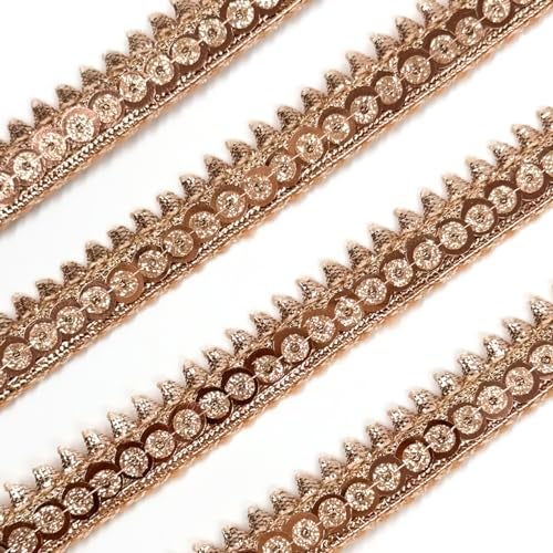 EmbroideryMaterial Zari with Shiny Sequence Sitara Gota Patti Lace for Saree Border, Blouse, Dupatta Border, Lehenga, Kurti etc (18 Meters, Rose Gold, 15mm Wide) - Image 1