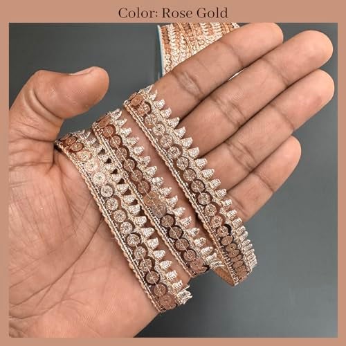 EmbroideryMaterial Zari with Shiny Sequence Sitara Gota Patti Lace for Saree Border, Blouse, Dupatta Border, Lehenga, Kurti etc (18 Meters, Rose Gold, 15mm Wide) - Image 3
