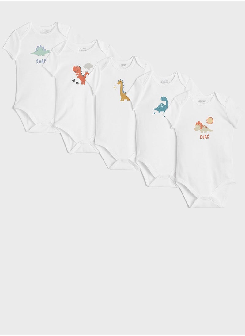 JUNE - Kids 5 Pack Dinosaur Bodysuit - Image 1