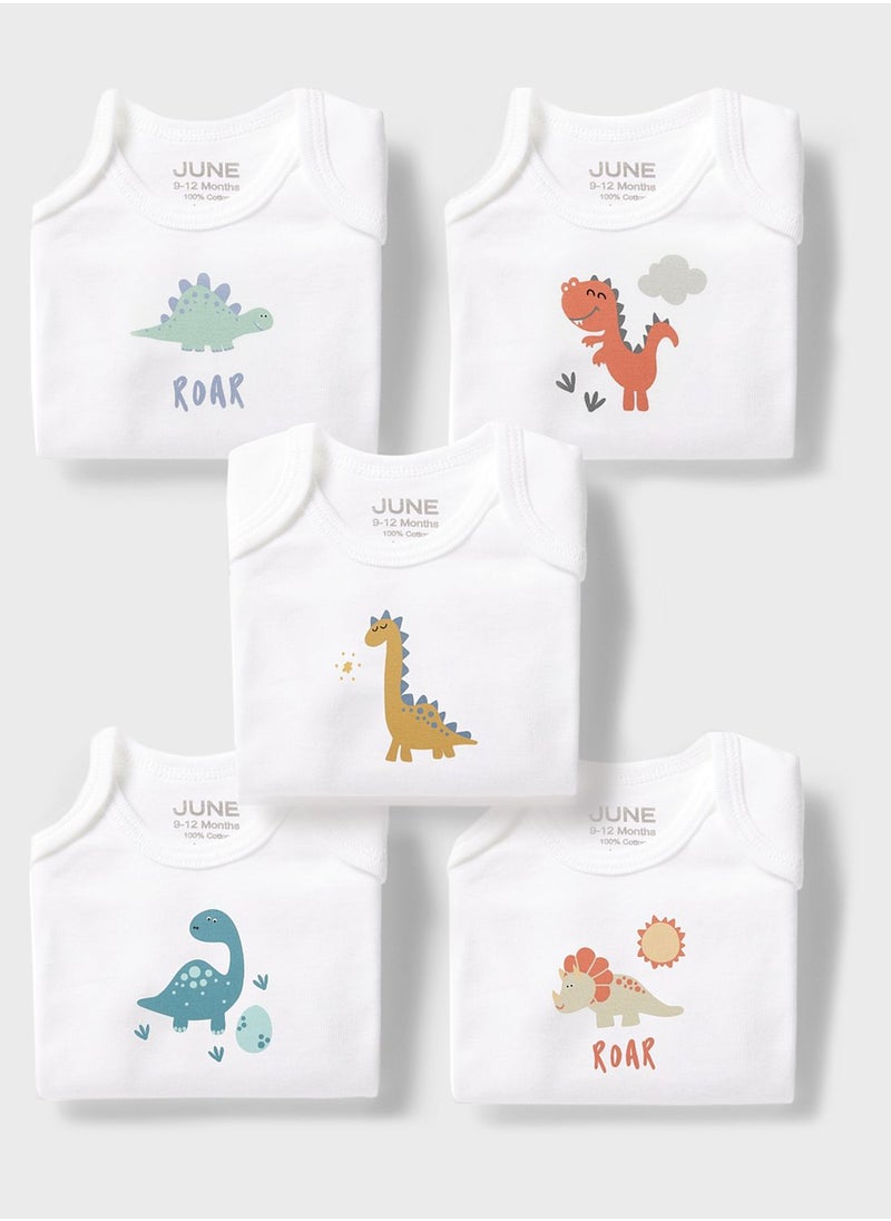 JUNE - Kids 5 Pack Dinosaur Bodysuit - Image 1