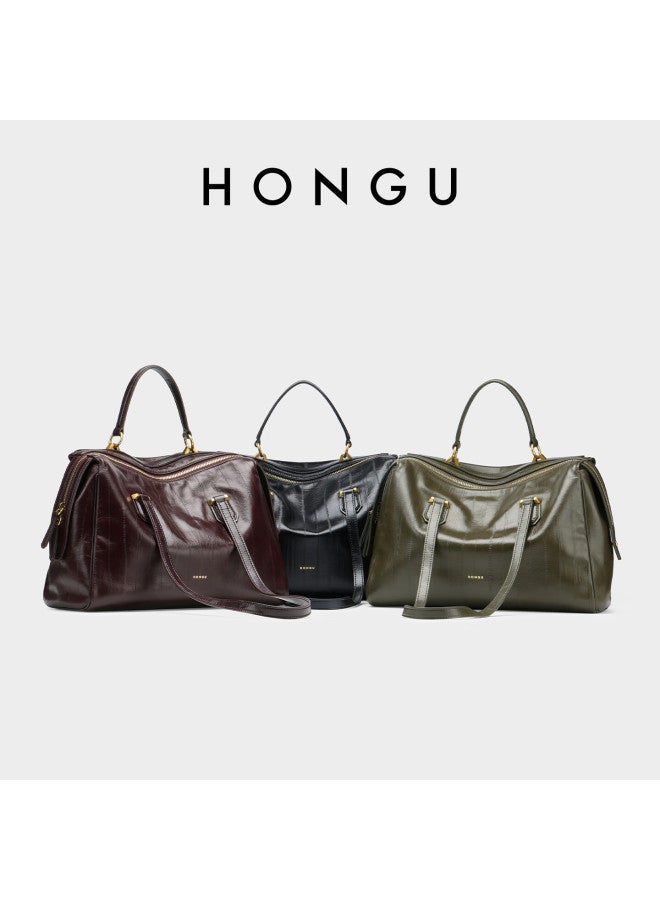 Hongu Women's Manlu Series Genuine Leather Shoulder Underarm Pillow Boston Bag Birthday Gift For Girlfriend - Image 1