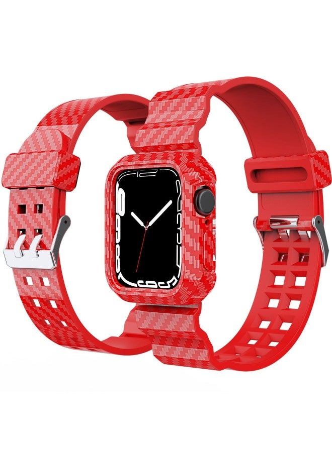 إسكدنيا لساعة Apple IWatch 7 مع ساعة ملتصقة من ألياف الكربون مع مبيعات رياضية - اللون: أحمر عصري 41 ملم - Image 1