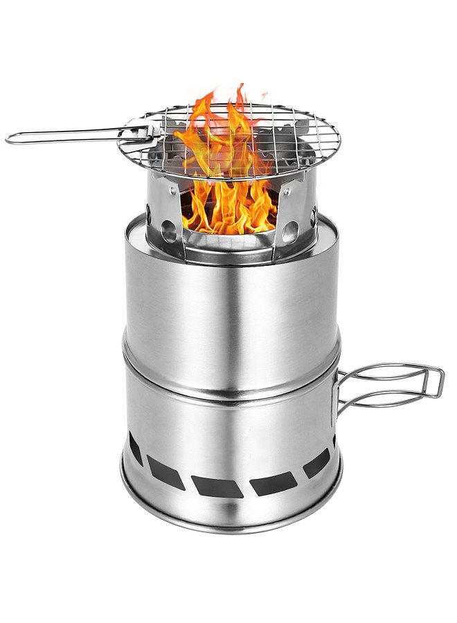 Generic Upgrade Camping Stove & Backpacking Stove, with Wood Ash Plate & Foldable Handle , Portable Folding Windproof Wood Burning Stove, Outdoor Camping Hiking Picnic BBQ  - Image 1