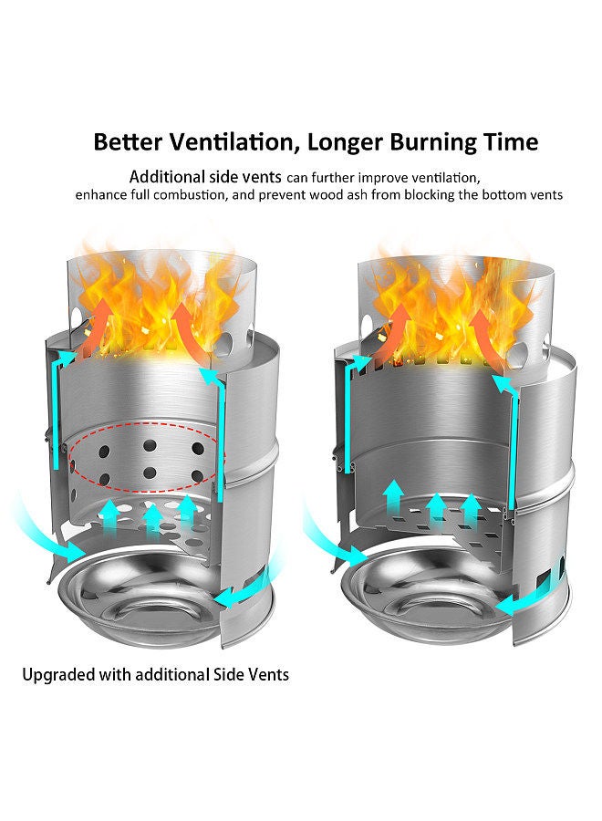 Generic Upgrade Camping Stove & Backpacking Stove, with Wood Ash Plate & Foldable Handle , Portable Folding Windproof Wood Burning Stove, Outdoor Camping Hiking Picnic BBQ  - Image 2