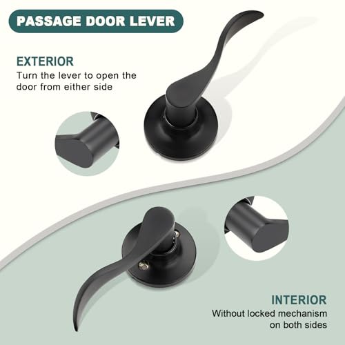 GOBEKOR 2 Pack Interior Door Handles Passage Door Levers for Hallway and Closet Lever Door Handles Keyless Door Lock Wave Lever Set - Image 3