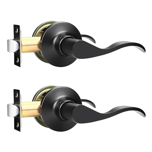 GOBEKOR 2 Pack Interior Door Handles Passage Door Levers for Hallway and Closet Lever Door Handles Keyless Door Lock Wave Lever Set - Image 1